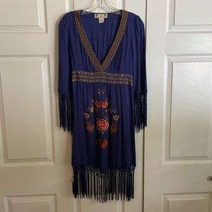 Flying tomato navy / embroidered dress with fringe